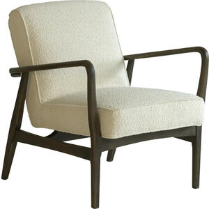 Dario Mid-Century Occasional Chair with Dark Wood Frame in Off-White Boucle 