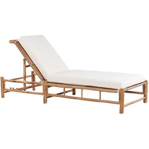 Ligure Bamboo Sun Lounger Light Wood with Off-White Cushions