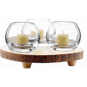 Glass Tealight Holder Set of 3 and Wooden Board