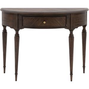 Madison Dark Wood Antiqued Demi Lune Console Table with 1 Drawer