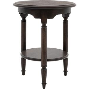 Madison Dark Wood Antiqued Round Side Table with Shelf