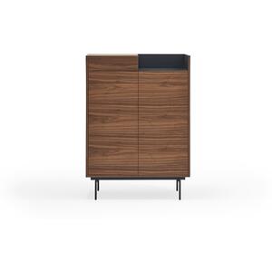 Valley High Sideboard Two Doors/One Drawer - Walnut Finish with Dark Blue Metal Tray by Andrew Piggott Contemporary Furniture