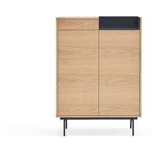Valley High Sideboard Two Doors/One Drawer - Oak Finish with Dark Blue Metal Tray by Andrew Piggott Contemporary Furniture