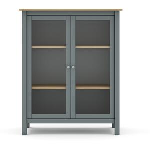Lucena Two Door Display Cabinet - Khaki Green and Waxed Pine
