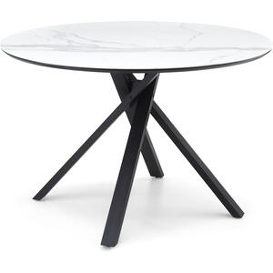 Aston Round Dining Table with White Marble Effect Top & Black Legs