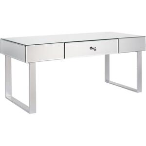 Nesle Mirrored Silver Glass Coffee Table with Drawer