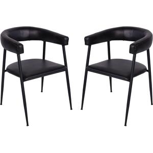 2 x Churchill Charcoal Black Leather Retro Dining Chairs