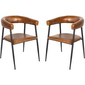 2 x Churchill Cognac Leather Retro Dining Chairs