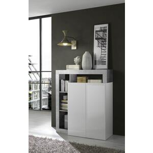 Florence High Sideboard Two Doors - White Gloss and Grey Finish