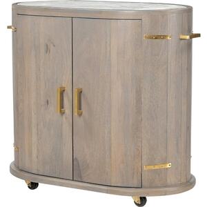 Garia Art Deco Grey Wood Trolley with White Marble Top & Brass Accents