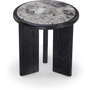 Herman Grey Marble & Black Wood Round Side Table