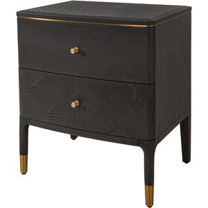 Vancent Dark Grey Wood 2 Drawer Side Table with Brass Accents