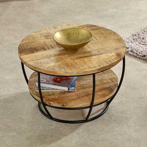 Surrey Solid Mango Wood & Metal Round Coffee Table With Shelf 