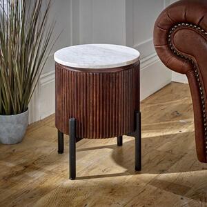 Opal Dark Wood Fluted Side Table With White Marble Top 