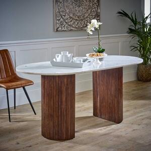 Opal Fluted Dark Wood Dining Table 170cm With White Marble Top 