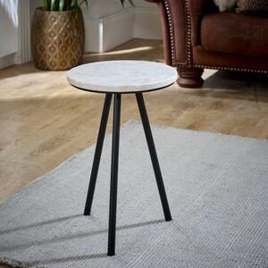 Opal White Marble Round Side Table With Metal Legs 