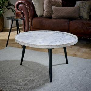 Opal White Marble Round Coffee Table With Metal Legs 