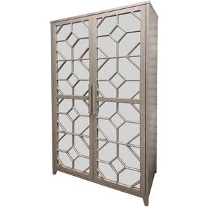 Campbell Antiqued 2 Door Storage Unit with Mirrored & Fretwork Front