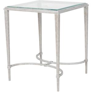 Laura Ashley Aria Etched Glass Distressed White Iron End Table by The Arba Furniture Company