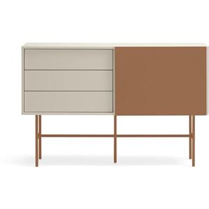 Nube Sideboard One Door/One Sliding Door /Three Drawers 140 cm - Light Sand and Brick Red Finish