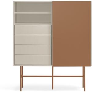 Nube Storage Cabinet One Sliding Door /Four Drawers/Two Shelves -  Light Sand and Red Brick Finish
