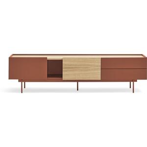 Otto TV Cabinet Two Door/Two Drawer Red Brick and Oak Finish by Andrew Piggott Contemporary Furniture
