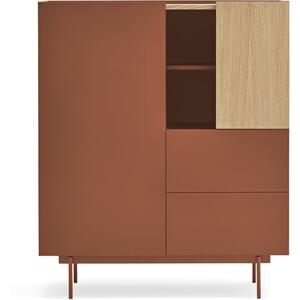 Otto Storage Cabinet Two Door/Two Drawer Brick Red and Oak Finish