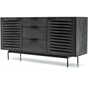 Bronks Black Acacia Wood Modern Buffet Cabinet Sideboard 2 Doors 3 Drawers