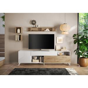 Moritz  Large TV Unit - Gloss White and Cadiz Oak Finish  by Andrew Piggott Contemporary Furniture
