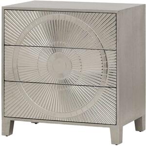 Loca Silver Embossed Metal Chest of Drawers with 3 Drawers