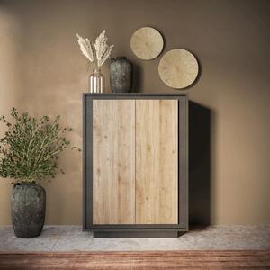 Luna Two Door High Sideboard - Black Lava  and Cadiz  Oak Finish by Andrew Piggott Contemporary Furniture