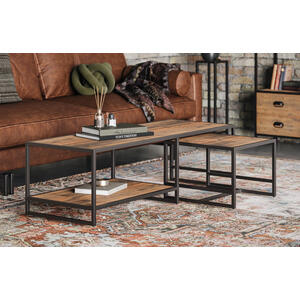 Ooki Reclaimed Wood & Black Steel Coffee Table & Removeable Side Table