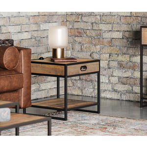Ooki Reclaimed Wood & Black Steel Lamp Table / Side Table 1 Drawer