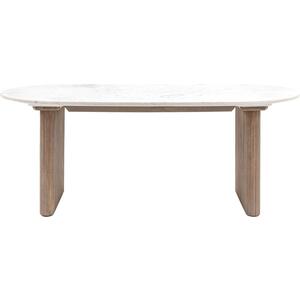 Marmo Ribbed Mango Wood Rectangular Dining Table with White Marble Top