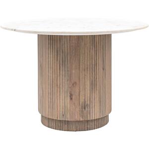 Marmo Ribbed Mango Wood Round Dining Table with White Marble Top