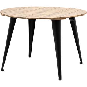 Ponzo Outdoor Urban Round Dining Table in Wood and Black Metal Legs