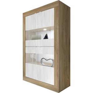 Jorgei Four Door Display Vitrine Dark Oak and Snow White Textured Finish with Optional Spotlight