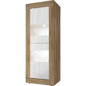 Jorgei Two Door Display Vitrine Dark Oak and  White Textured Finish with Optional Spotlight