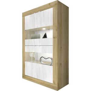 Jorgei Four Door Display Vitrine Light Oak and White Textured Finish with Optional Spotlight