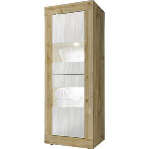 Jorgei Two Door Display Vitrine Light Oak and Snow White Textured Finish with Optional Spotlight