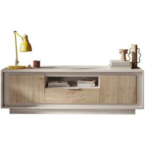 Luna Two Door/One Drawer TV Stand - Cashmere and Cadiz Light Oak Finish by Andrew Piggott Contemporary Furniture