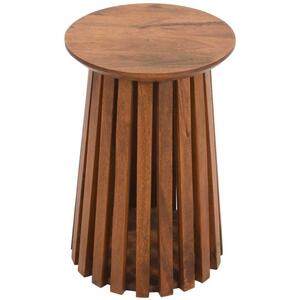 Slatted Dark Mango Wood Round Side Table Vintage-Style