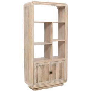 Hudson Carved Solid Mango Wood Bookcase with Cupboard Storage
