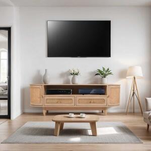 Valencia Solid Mango Wood & Cane 2 Drawer TV Cabinet 
