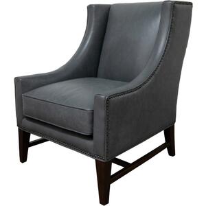 Bella Oxford Grey Leather Traditional Armchair with Walnut Legs