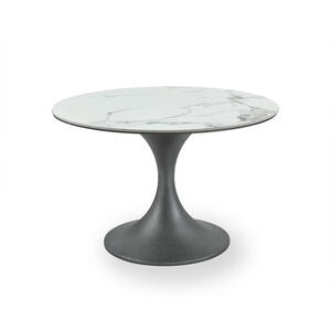 Stella Round Antique Silver Dining Table 120cm with White Marble Effect Top