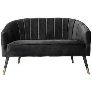 Present Time Royal 2 Seater Black Velvet Sofa with Gold Feet