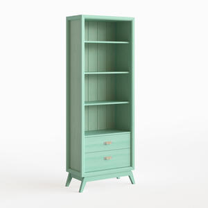 Rodas Bookcase with Two Drawers Green Verde Agua Finish by Carsten Mobel