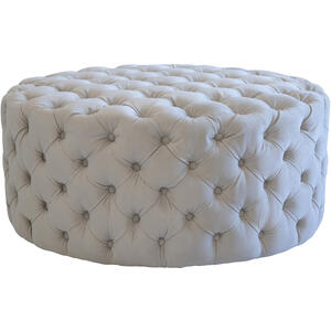 Rondo Round Buttoned Velvet Ottoman in Natural Putty Colour