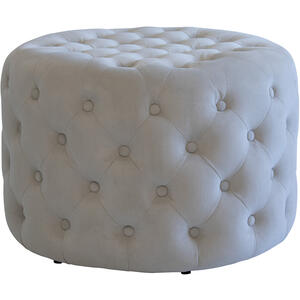 Forte Small Round Buttoned Velvet Ottoman in Putty Colour 